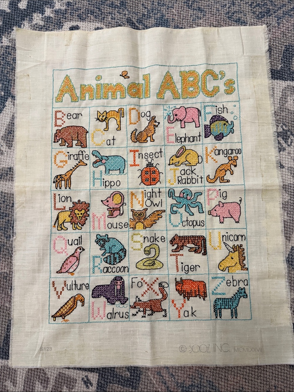 Animal ABC's Cross-Stitch Canvas - Multicolor unfinished